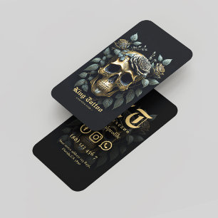 Floral Skull Gold Stylish Tattoo Artist  Business Card