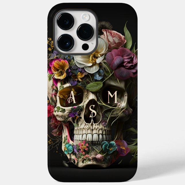 Floral Skull Goth Pagan Monogram Initials Case-Mate iPhone Case (Back)