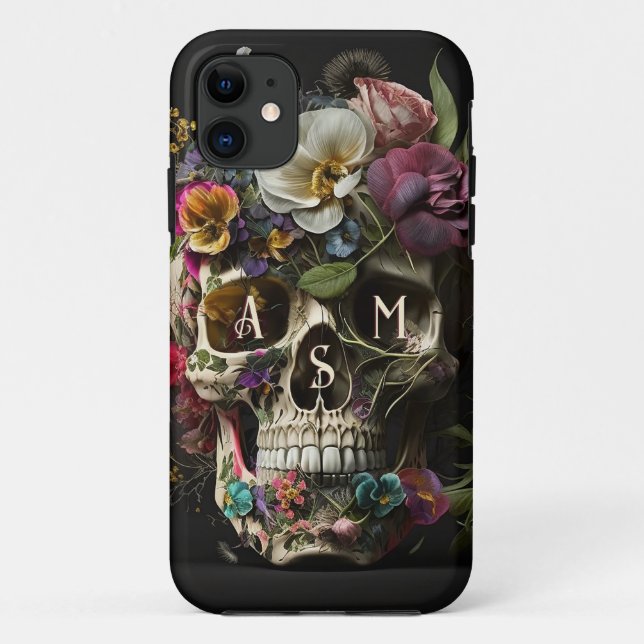 Floral Skull Goth Pagan Monogram Initials Case-Mate iPhone Case (Back)
