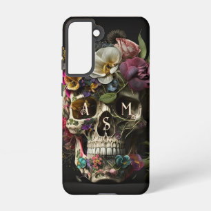 Floral Skull Goth Pagan Monogram Initials Samsung Galaxy Case