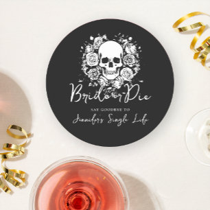 Floral Skull Gothic Black Bachelorette Party  Round Paper Coaster