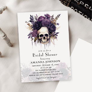Floral Skull Gothic Halloween Bridal Shower Invitation