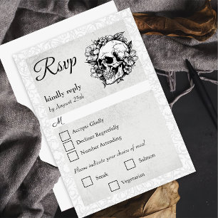 Floral Skull Gothic Halloween Wedding RSVP Card