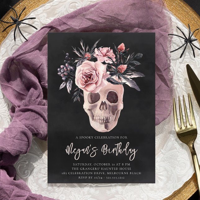 Floral Skull Halloween Birthday Party Invitation (Creator Uploaded)