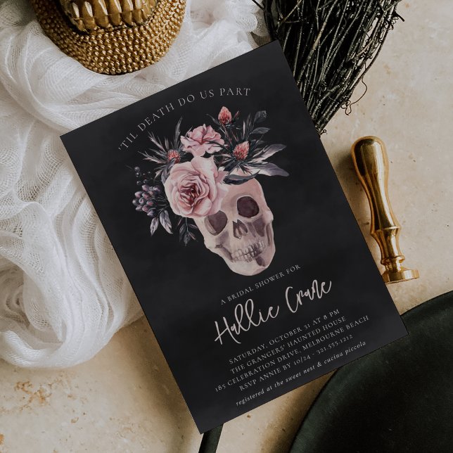 Floral Skull Halloween Bridal Shower Invitation (Creator Uploaded)
