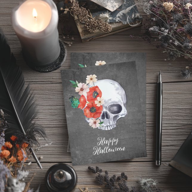  Floral Skull Halloween Card (Boho Floral Skull Halloween Card)