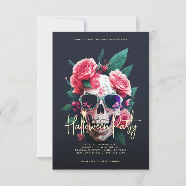 Floral Skull Halloween Party Invitation (Front)