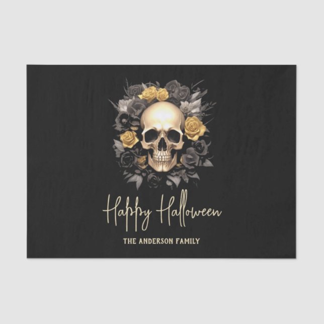 Floral Skull Halloween Party Tissue Paper (Front)