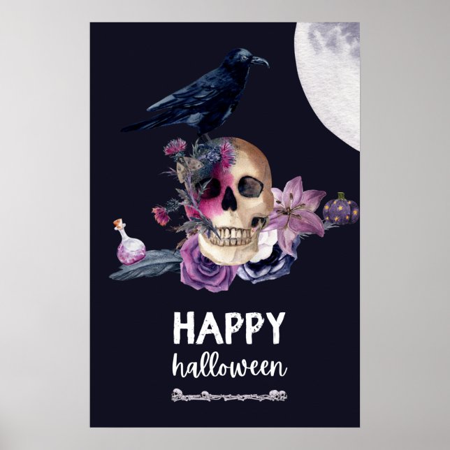 Floral Skull Halloween  Poster (Front)