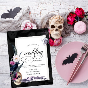 Floral Skull Halloween Wedding Rehearsal Dinner Invitation
