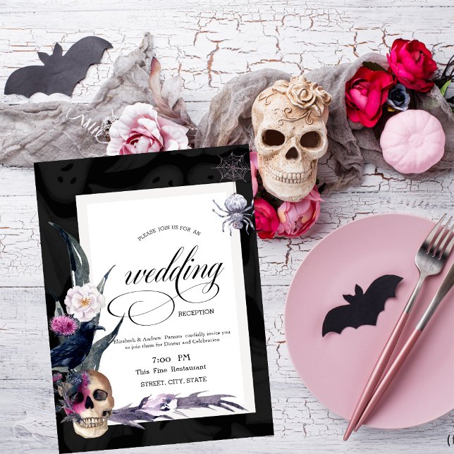 Floral Skull Halloween Wedding Rehearsal Dinner   Invitation (Creator Uploaded)