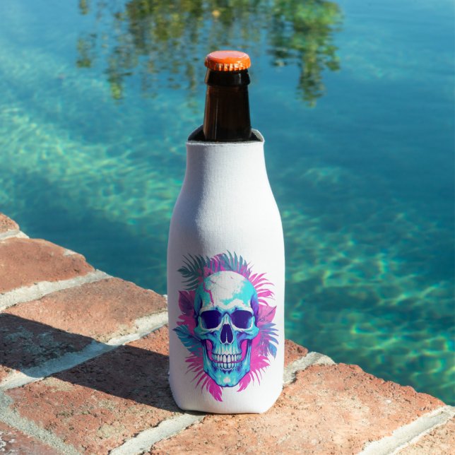 Floral Skull in Vaporwave Style Bottle Cooler (In Situ Pool)