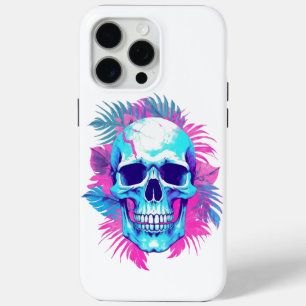 Floral Skull in Vaporwave Style iPhone 15 Pro Max Case