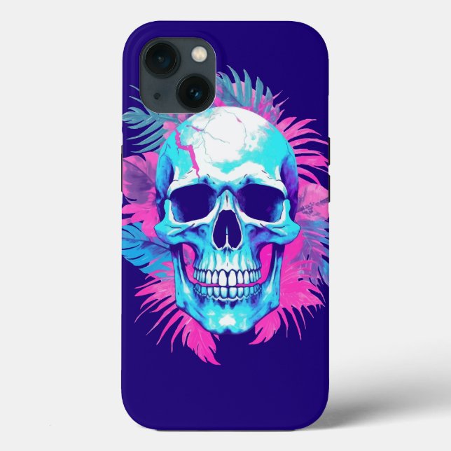 Floral Skull in Vaporwave Style Case-Mate iPhone Case (Back)