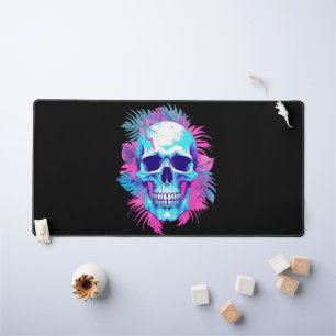 Floral Skull in Vaporwave Style Desk Mat