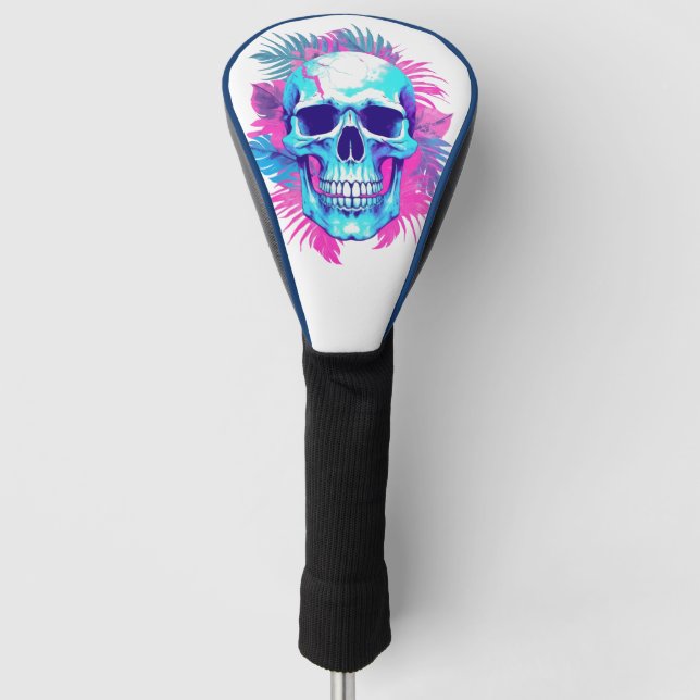Floral Skull in Vaporwave Style Golf Head Cover (Front)