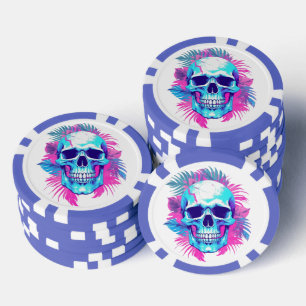 Floral Skull in Vaporwave Style Poker Chips