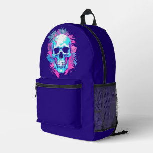 Floral Skull in Vaporwave Style Printed Backpack