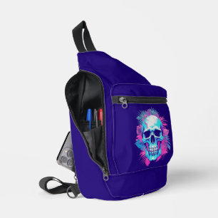 Floral Skull in Vaporwave Style Sling Bag