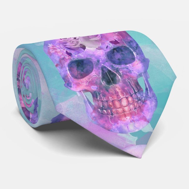 Floral skull in watercolor tie (Rolled)