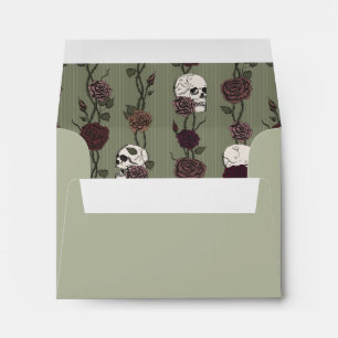 Floral Skull Moss Green Pre-Printed Address RSVP Envelope