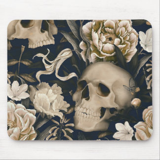 floral skull mouse pad