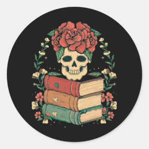 Floral Skull on your Books Classic Round Sticker