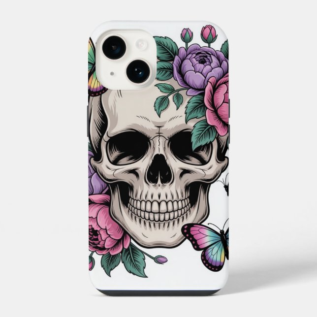 Floral Skull Phone Case Artistic Aesthetic (Back)