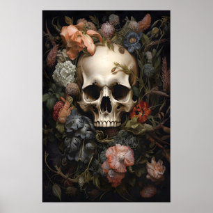 Floral Skull Portrait Print, Dark Academia, Gothic Poster
