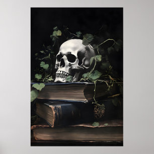 Floral Skull Portrait Print, Gothic Dark Academia Poster