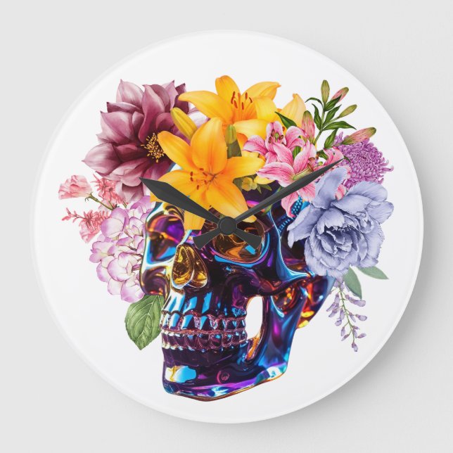 FLORAL SKULL RADIANCE LARGE CLOCK (Front)