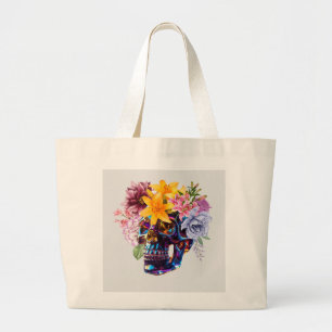 "Floral Skull Radiance" Large Tote Bag