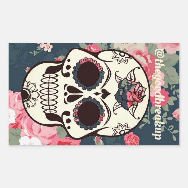 Floral Skull Rectangular Sticker (Front)