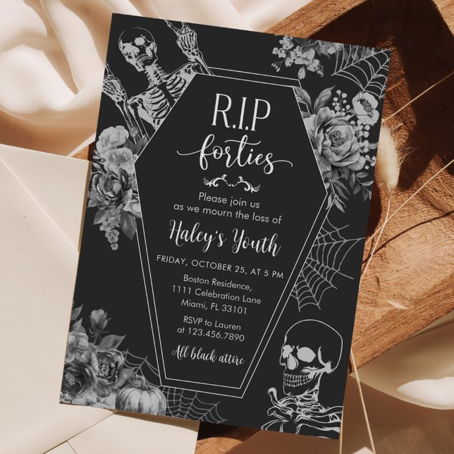 Floral Skull RIP Forties 50th Birthday Party Invitation (Creator Uploaded)