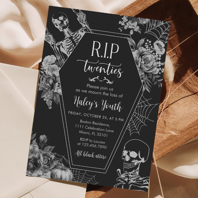 Floral Skull RIP Twenties 30th Birthday Party Invitation (Creator Uploaded)