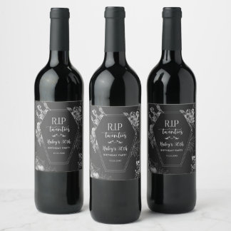 Floral Skull RIP Twenties 30th Birthday Party Wine Label