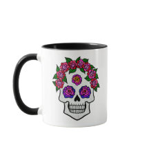 Floral Skull Roses Custom Name Halloween White