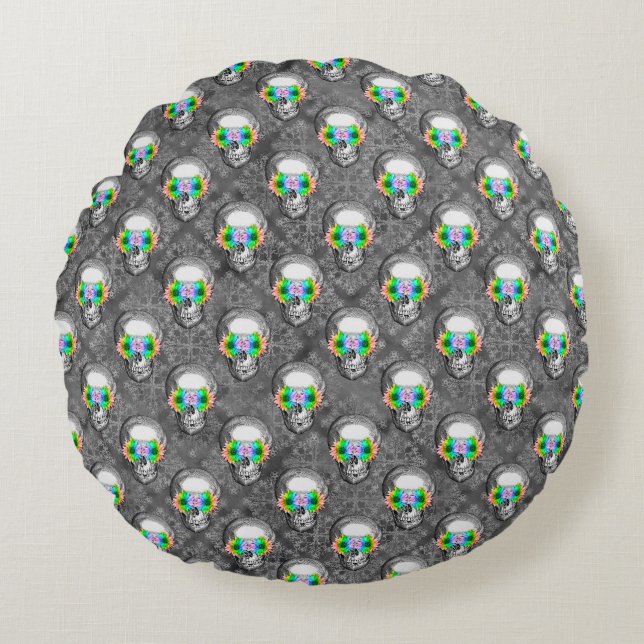 FLORAL SKULL  ROUND CUSHION (Front)