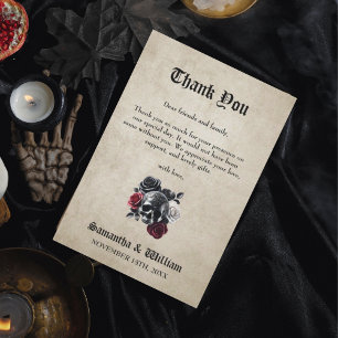 Floral Skull Rustic Elegant Halloween Wedding Thank You Card