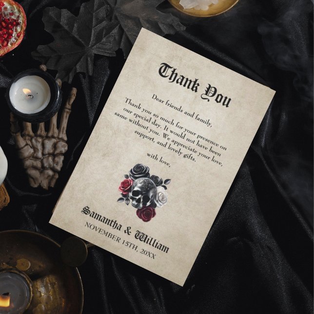 Floral Skull Rustic Elegant Halloween Wedding Thank You Card (Creator Uploaded)