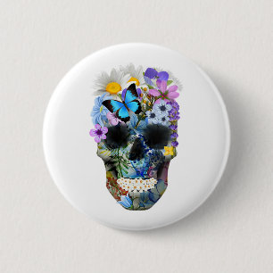 Floral Skull Shirt Womens Halloween Skull Flowers 6 Cm Round Badge
