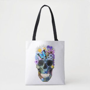Floral Skull Shirt Womens Halloween Skull Flowers Tote Bag