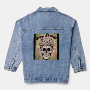Floral Skull "Stay Groovy" Retro Customisable Back Denim Jacket