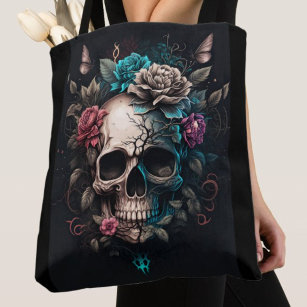 Floral Skull Tote Bag