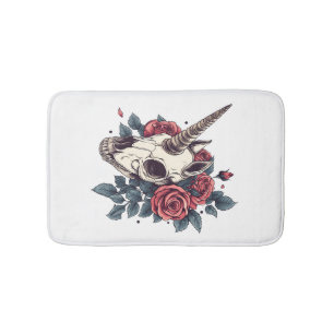 Floral Skull Unicorn (1) Bath Mat