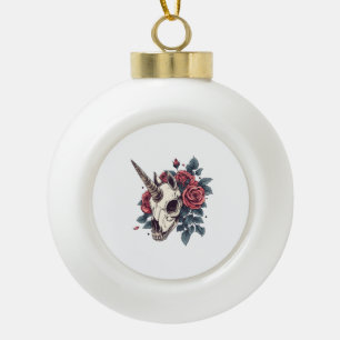 Floral Skull Unicorn (1) Ceramic Ball Christmas Ornament