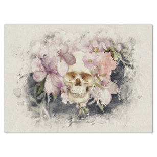 Floral Skull Watercolor Decoupage Tissue Paper