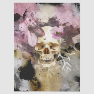Floral Skull Watercolor Decoupage Tissue Paper