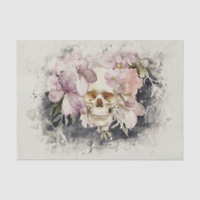 Floral Skull Watercolor Decoupage Tissue Paper (Front)