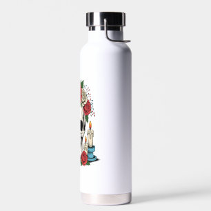 Floral Skull with Candles Halloween Water Bottle